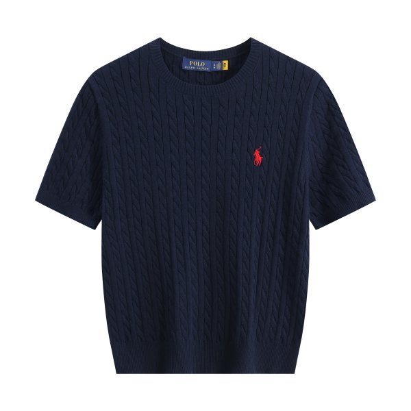 Short-sleeved round-neck horse-patterned knitted sweater