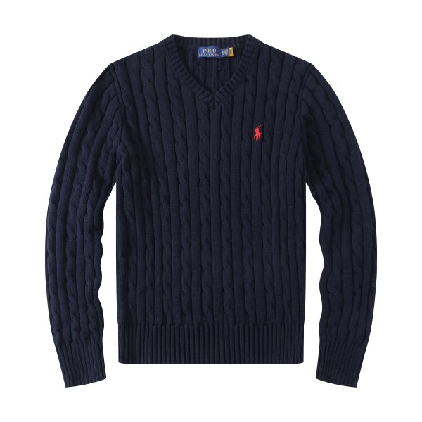 Long-sleeved V-neck knitted sweater with horse logo