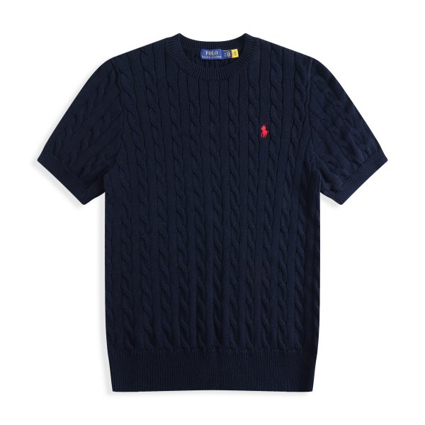 Short-sleeved round-neck horse-patterned knitted shirt
