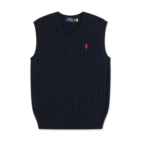 Short-sleeved V-neck knitted vest with horse logo