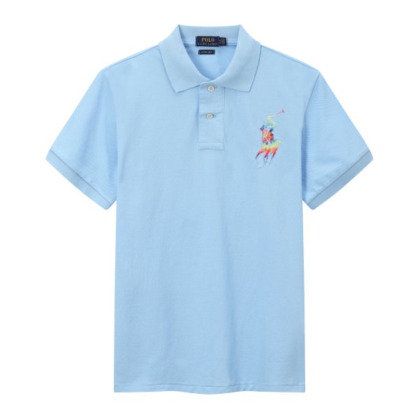Polo Ralph Lauren Men Classic Fit Rainbow Big Pony Mesh Polo Shirt Aqua Blue