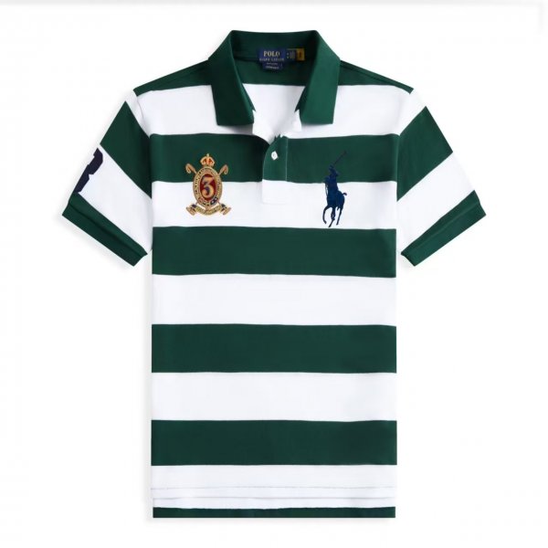 Summer New Men's Slim Fit Polo Shirt with Large Horse Logo, Breathable Mesh, Sweat Absorbent, Business Commuting, Green, S Size