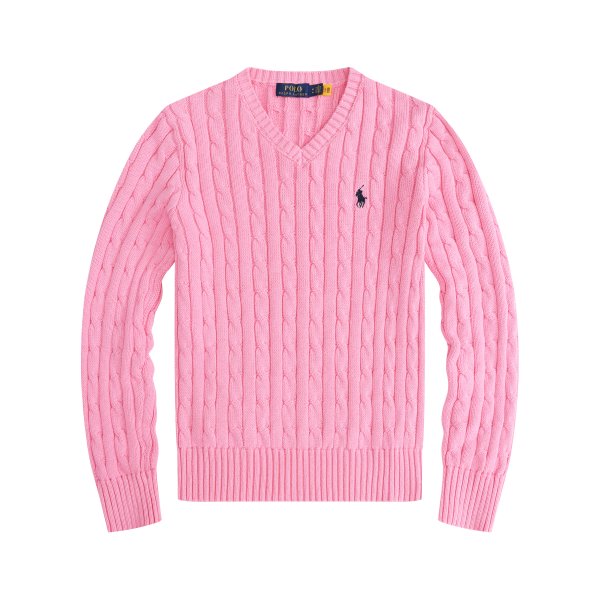 Long-sleeved V-neck knitted sweater with horse logo