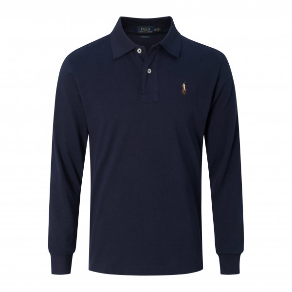 Long-sleeved large-sized colorful logo polo shirt