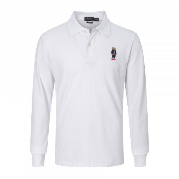 Long-sleeved bear-patterned polo shirt
