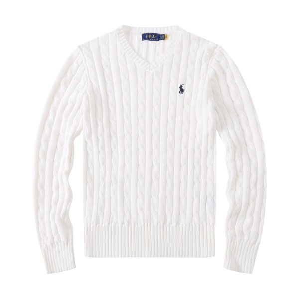 Long-sleeved V-neck knitted sweater with horse logo