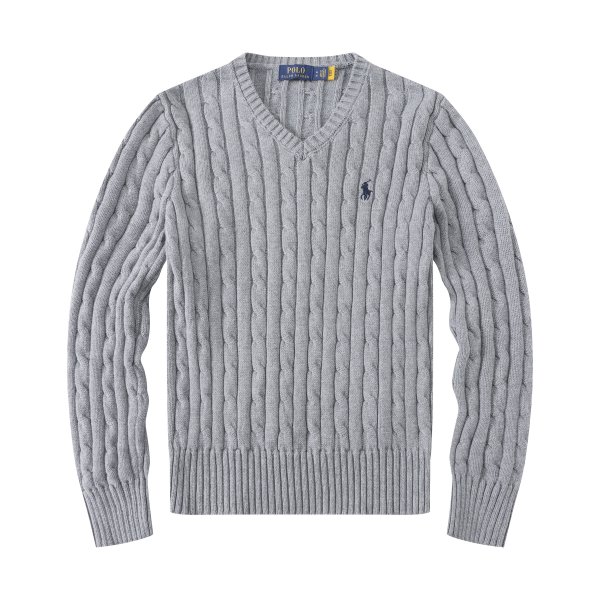 Long-sleeved V-neck knitted sweater with horse logo