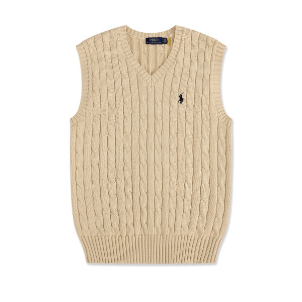Short-sleeved V-neck knitted vest with horse logo