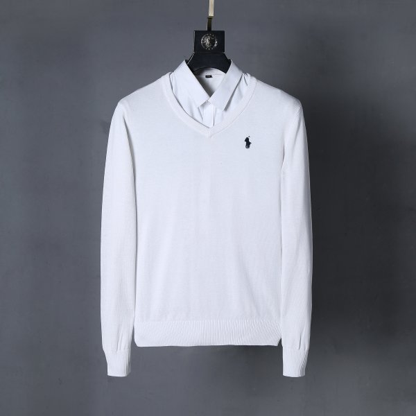 Long-sleeved V-neck knitted sweater with horse logo