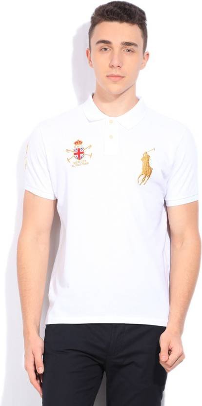 Men Solid Polo Neck Cotton Blend White T-Shirt