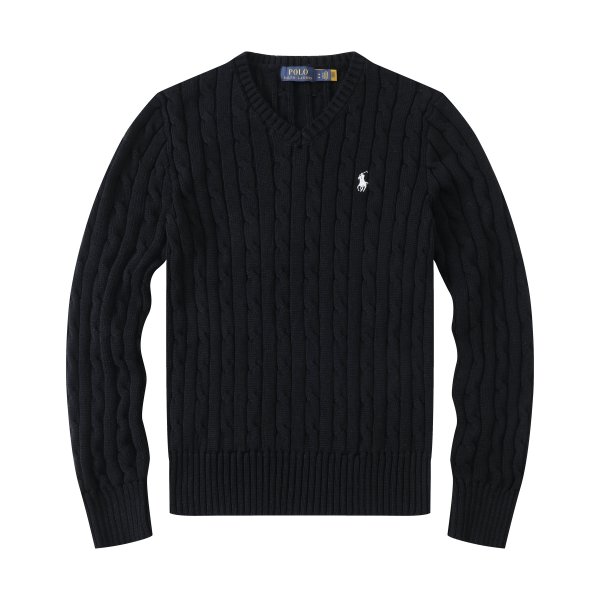 Long-sleeved V-neck knitted sweater with horse logo