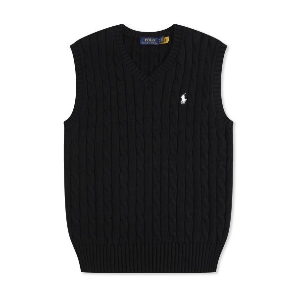 Short-sleeved V-neck knitted vest with horse logo