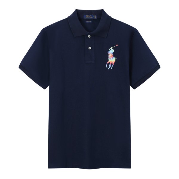 Polo Ralph Lauren Men Classic Fit Rainbow Big Pony Mesh Polo Shirt Aqua Blue