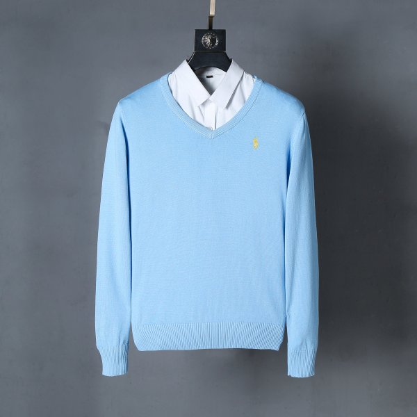 Long-sleeved V-neck knitted sweater with horse logo