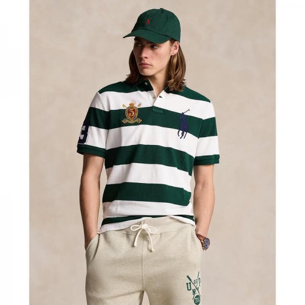 Summer New Men's Slim Fit Polo Shirt with Large Horse Logo, Breathable Mesh, Sweat Absorbent, Business Commuting, Green, S Size