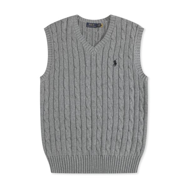 Short-sleeved V-neck knitted vest with horse logo