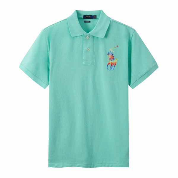 Polo Ralph Lauren Men Classic Fit Rainbow Big Pony Mesh Polo Shirt Aqua Blue