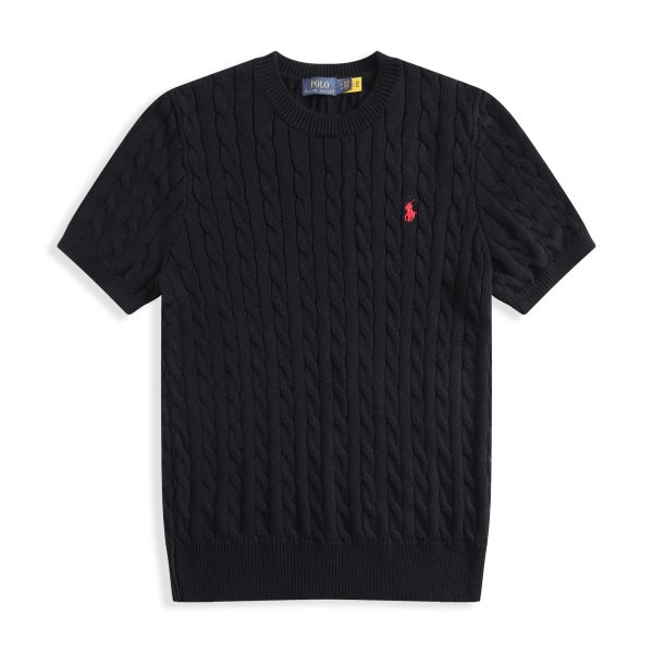 Short-sleeved round-neck horse-patterned knitted shirt