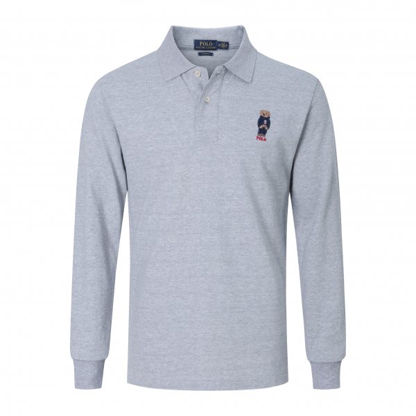 Long-sleeved bear-patterned polo shirt